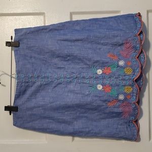 Talbott Linen Skirt with Tropical Embroidery Detail
